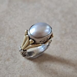 LAGOS Sterling Silver, 18k Yellow Gold, Pearl, Ring Size 6